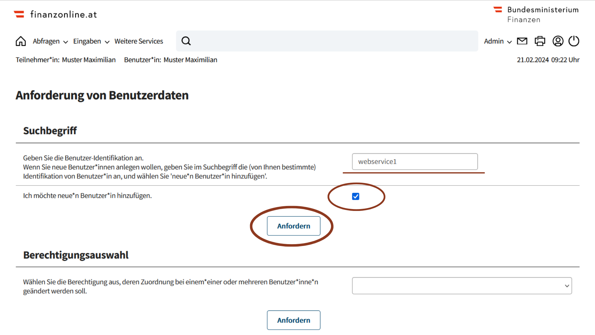 FinanzOnline Schritt 2 Anlage eines neues Benutzers