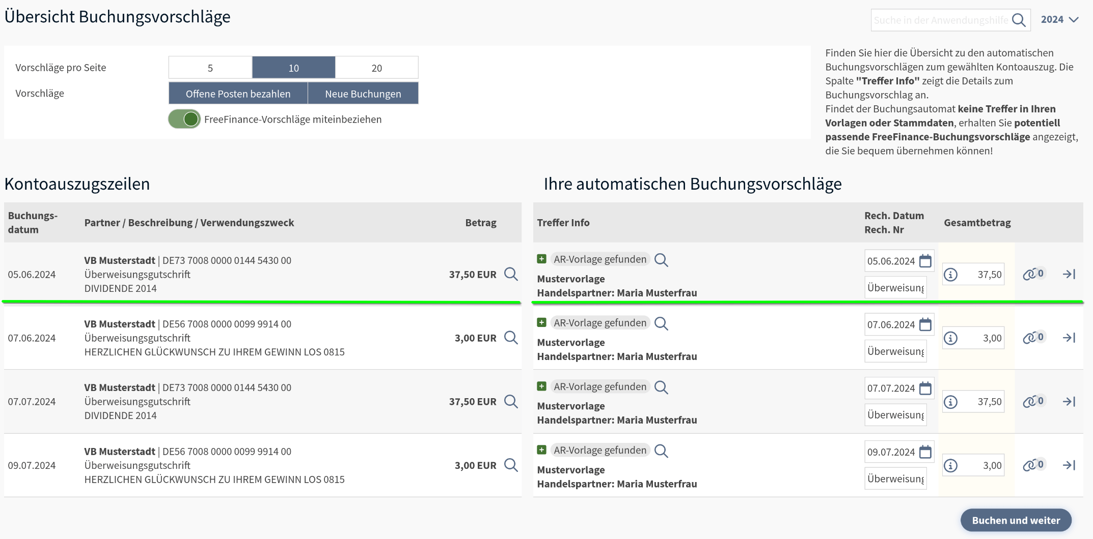 Buchungsvorschläge erstellen