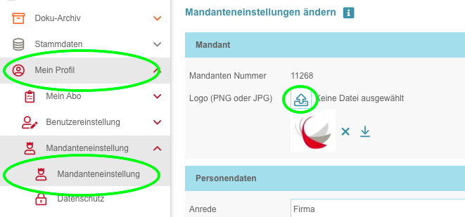 Mandanteneinstellung