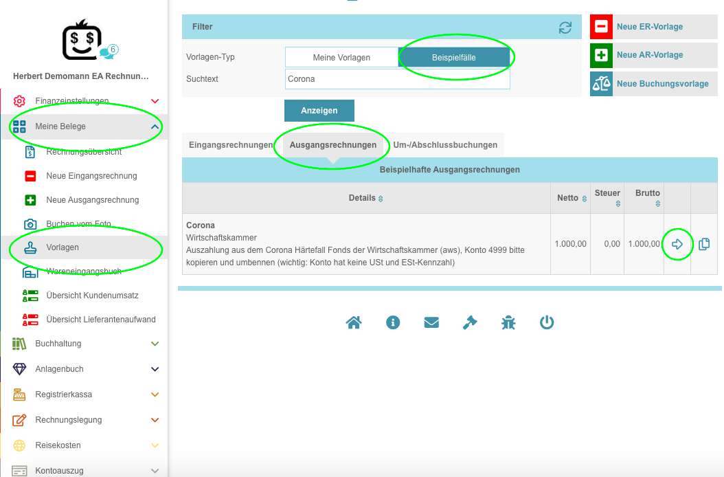 Verbuchung in FreeFinance