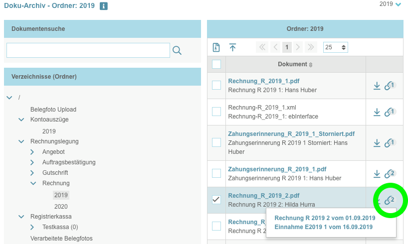 Ansicht der neuen Info im Doku-Archiv